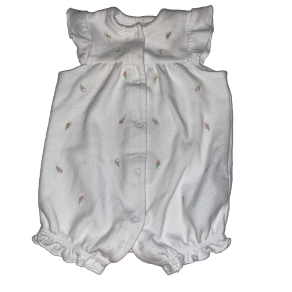⭐️3/$20 Little Me Romper, white with rosebud accents. Size 6 months